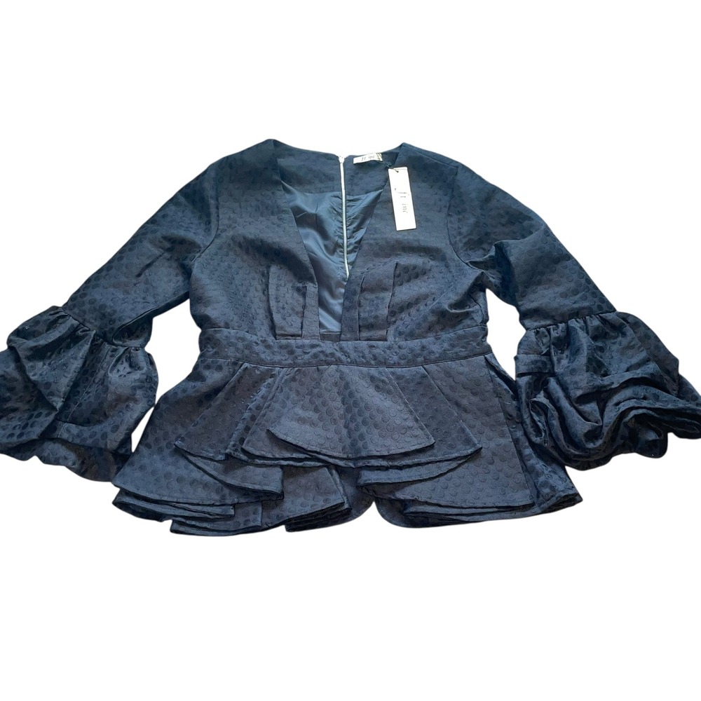 Ruffle Bell Sleeve Peplum Top Party Cocktail Blouse Elegant Stylish 1X‎ NWT